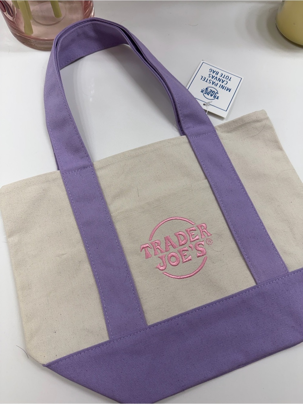 Trader Joe's Lavender-Trim Canvas Tote Bag